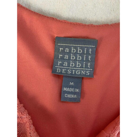 Rabbit Rabbit Rabbit Size M Peach Coral Lace Overlay Dress Wedding Guest Stretch - Picture 3 of 8